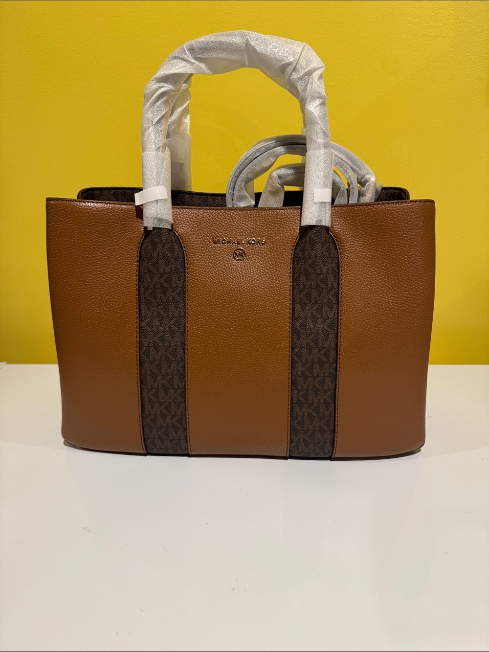 Michael Kors Brown and Dark Brown Signature-Trim Messenger Tote